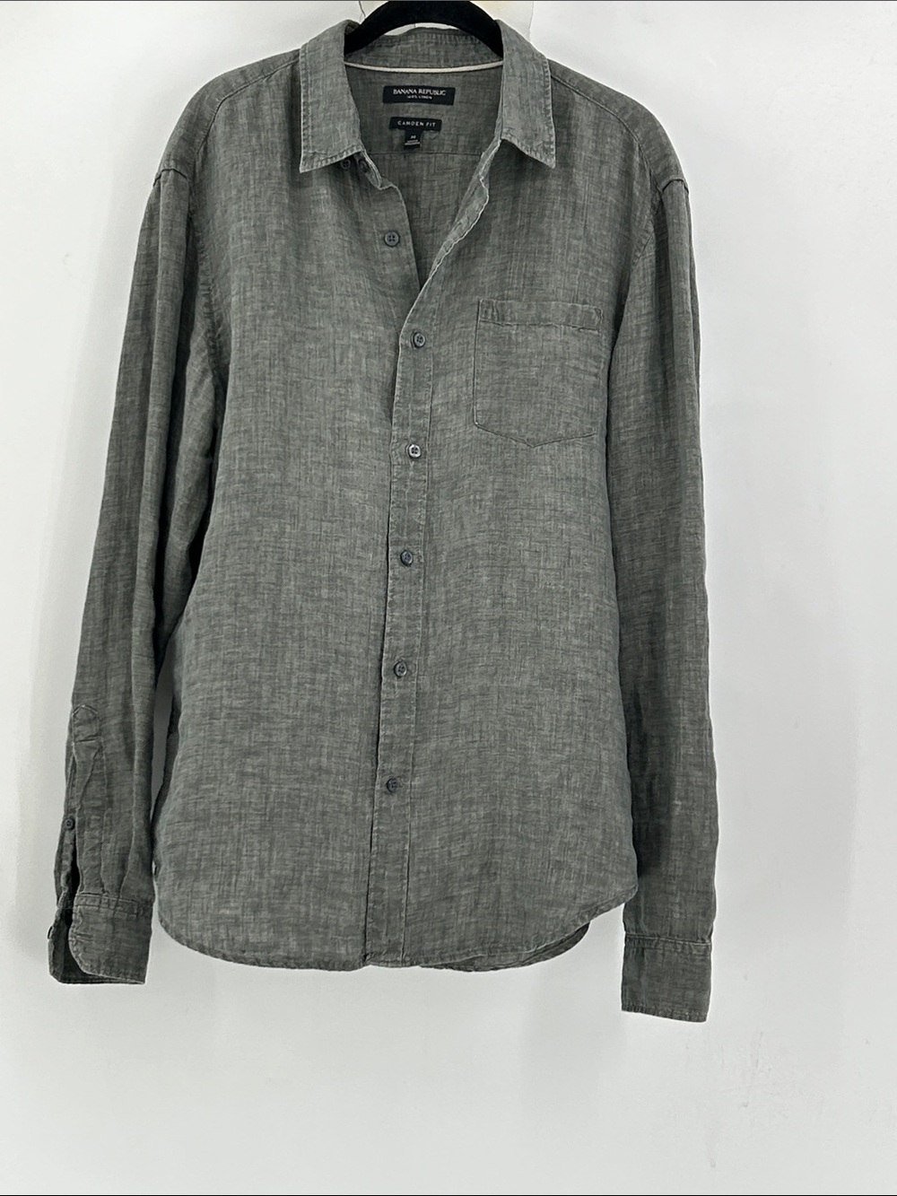 Banana Republic Camden Fit Green Linen Button Down Shirt Medium Mens